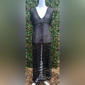NWT VENUS Black Crochet Maxi Swim Cover-Up | Size S